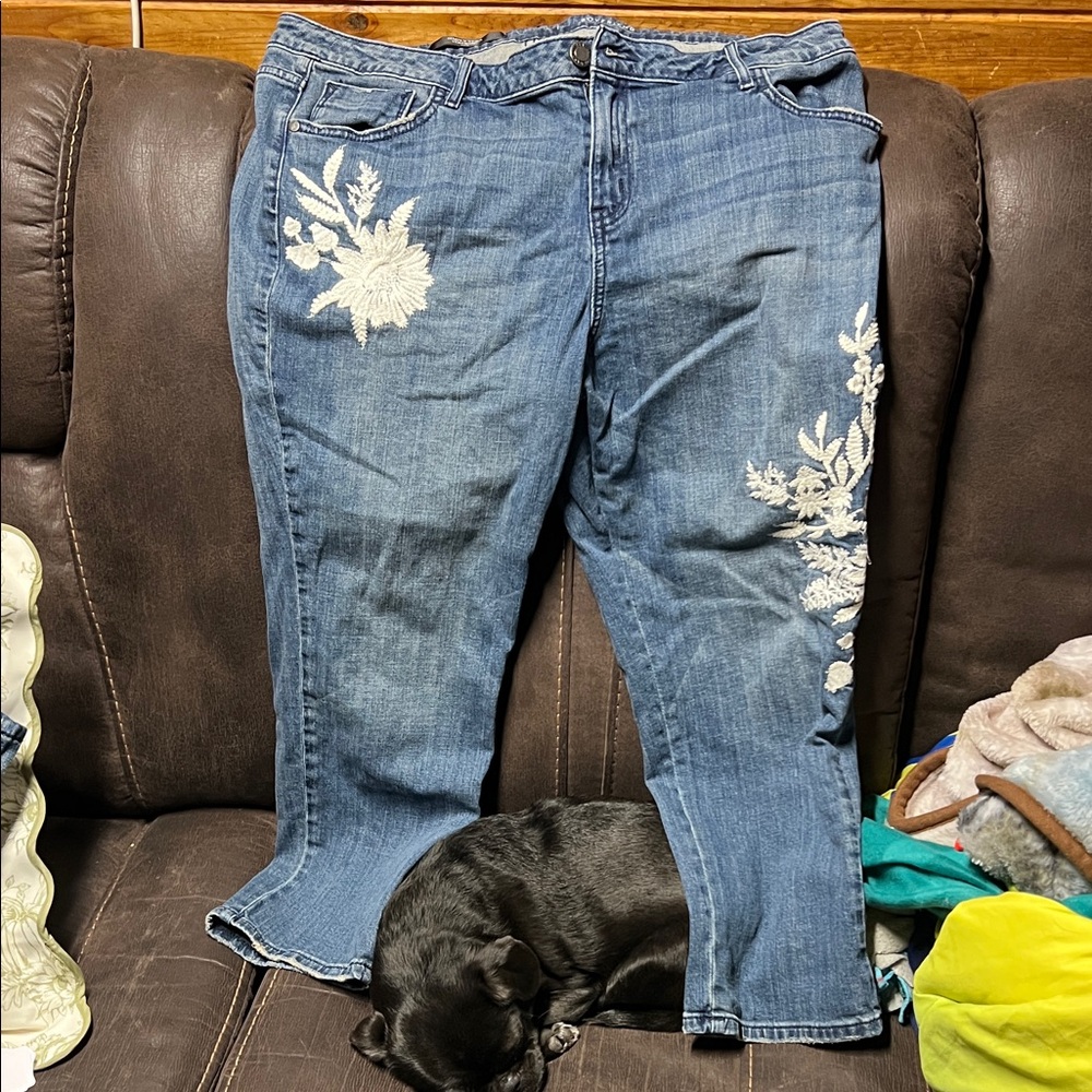 Simply Vera Vera Wang Blue Floral Straight Leg Jeans
